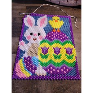 Handmade Beaded Easter bunny AS IS chick egg banner flag decor